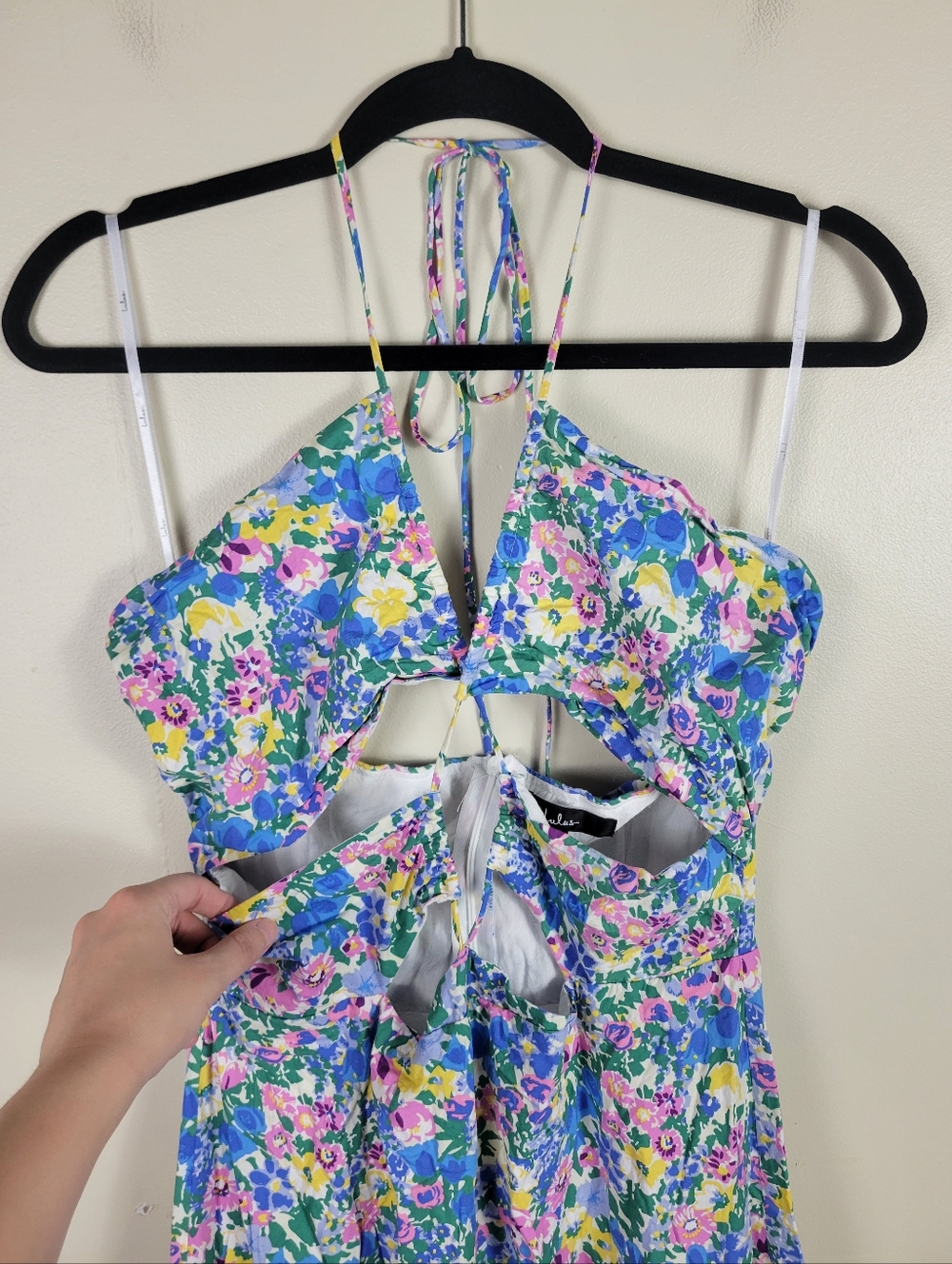 Lulus Stun The Scene Blue Multi Floral Print Drawstring Halter Midi Dress - Picture 7 of 10